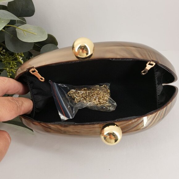 RAMLA! Elegant Brown Acrylic Clutch Purse With Gold Chain Strap & Ball Clasp $29 - Picture 5 of 6